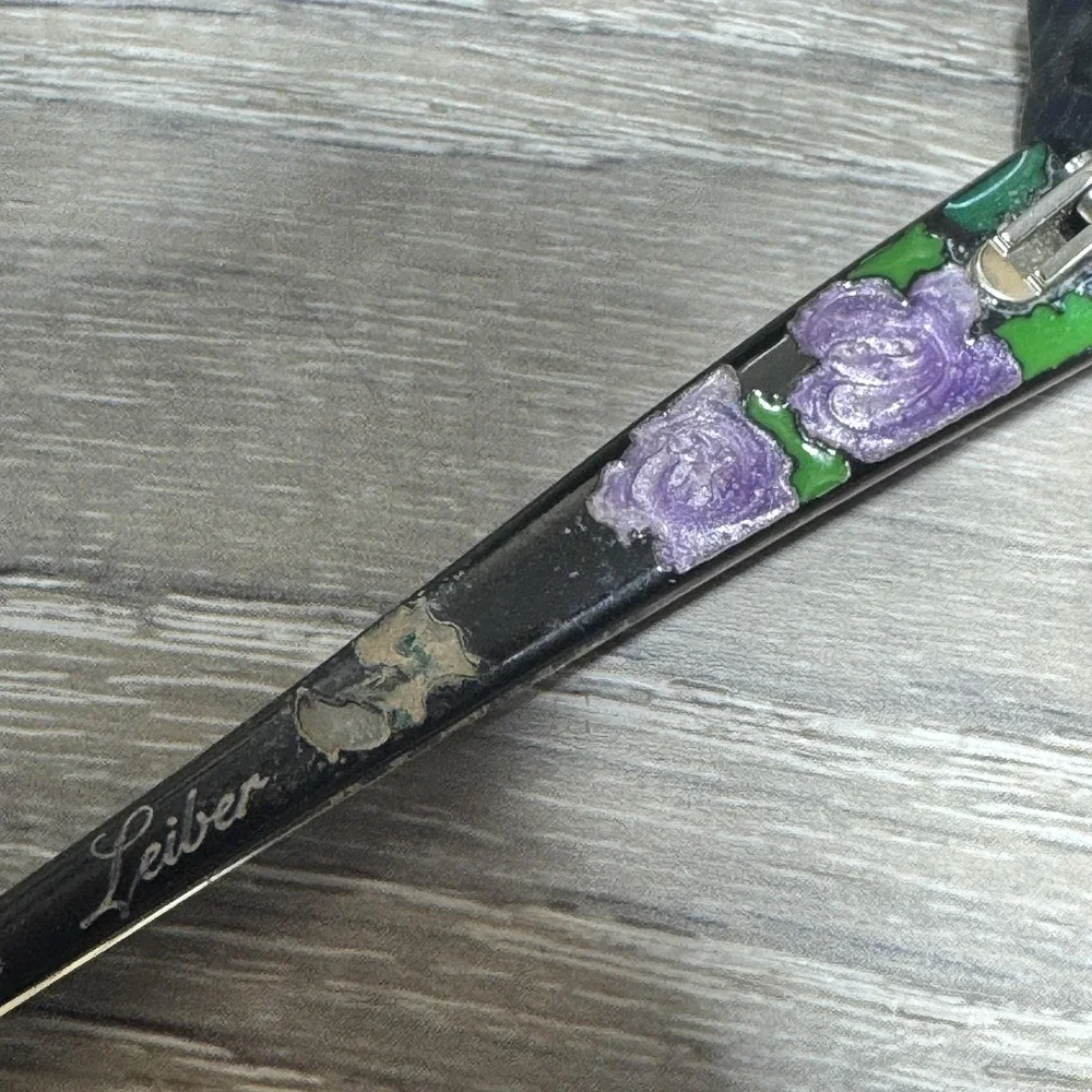 Leiber Black Floral Rectangular Eyeglasses Women‎ 52mm Handmade Italy Full Rim
